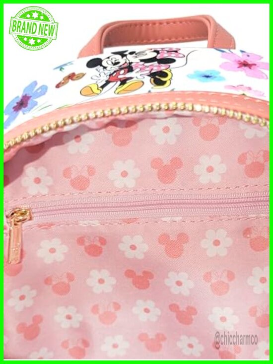 Loungefly Mickey Minnie Floral Mini Backpack Faux Leather Gold Hardware
